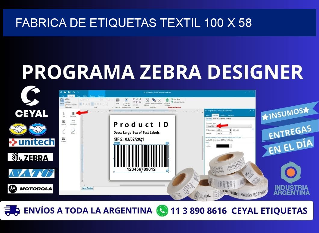 FABRICA DE ETIQUETAS TEXTIL 100 x 58