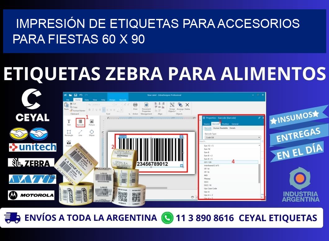 IMPRESIÓN DE ETIQUETAS PARA ACCESORIOS PARA FIESTAS 60 x 90