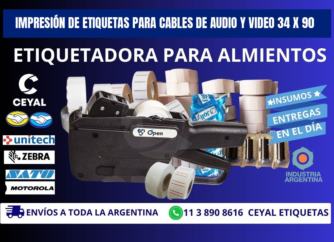 IMPRESIÓN DE ETIQUETAS PARA CABLES DE AUDIO Y VIDEO 34 x 90