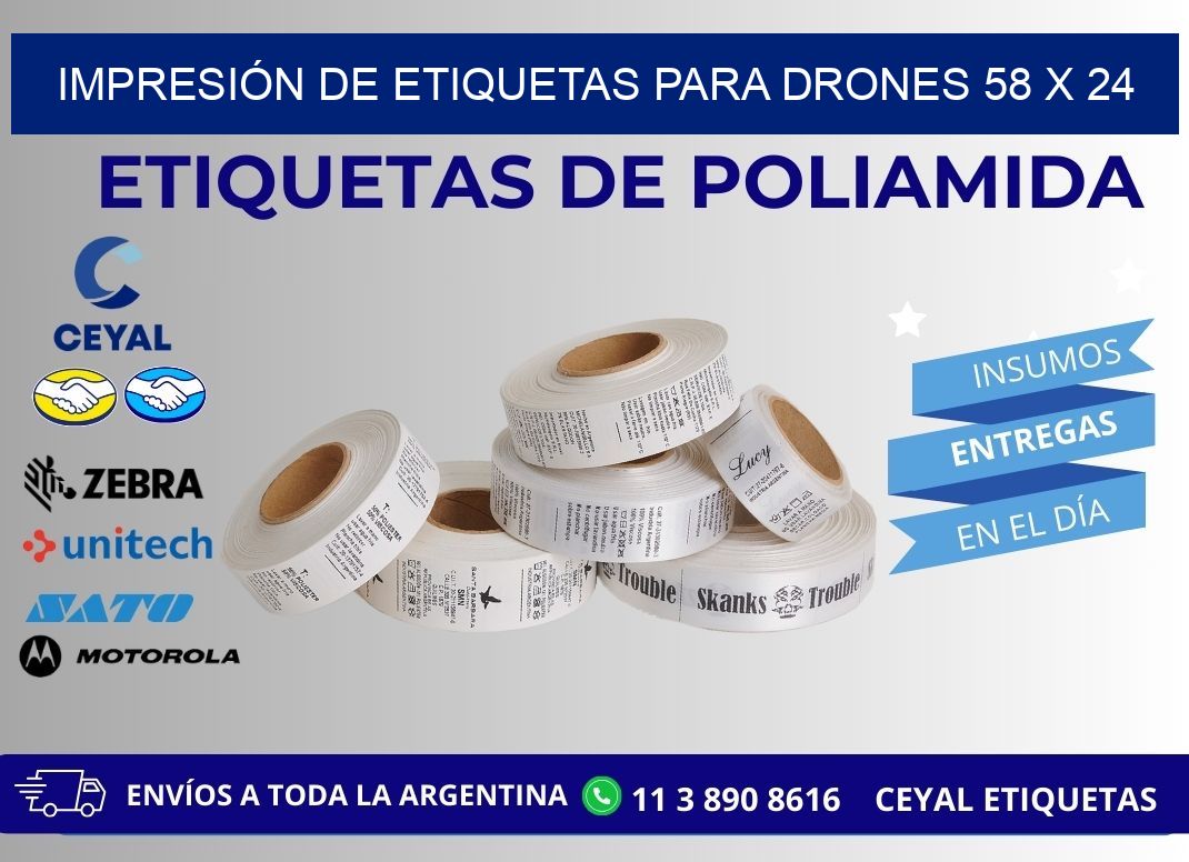 IMPRESIÓN DE ETIQUETAS PARA DRONES 58 x 24