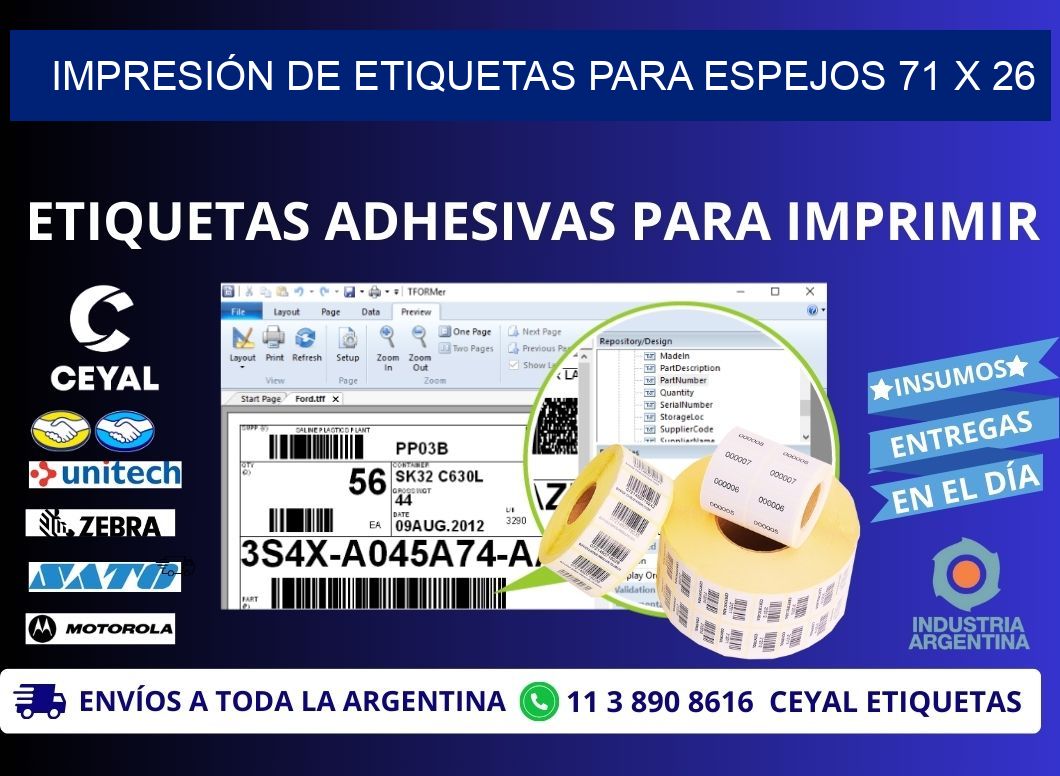 IMPRESIÓN DE ETIQUETAS PARA ESPEJOS 71 x 26