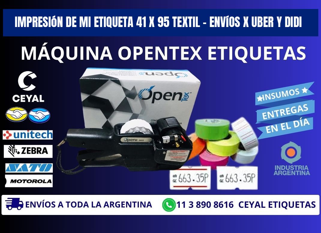 Impresión de mi Etiqueta 41 x 95 textil – Envíos x Uber y DiDi