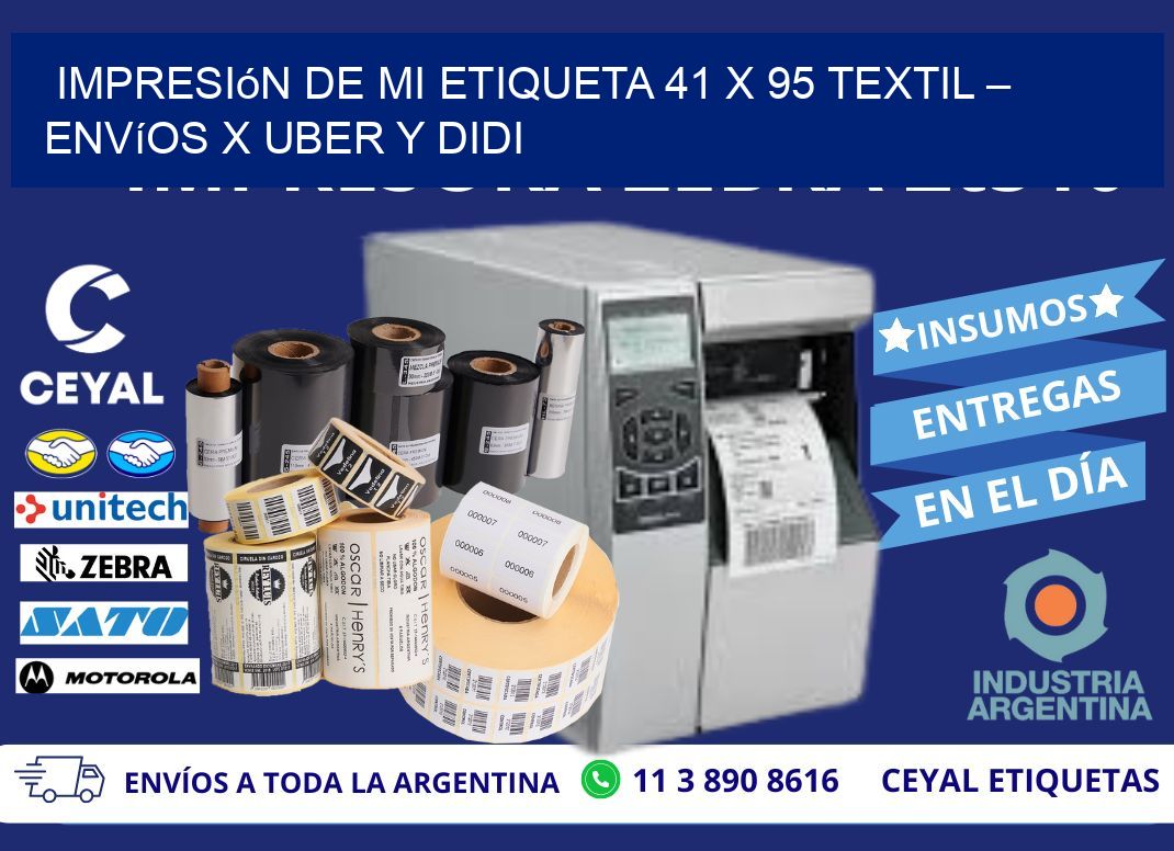 Impresión de mi Etiqueta 41 x 95 textil – Envíos x Uber y DiDi