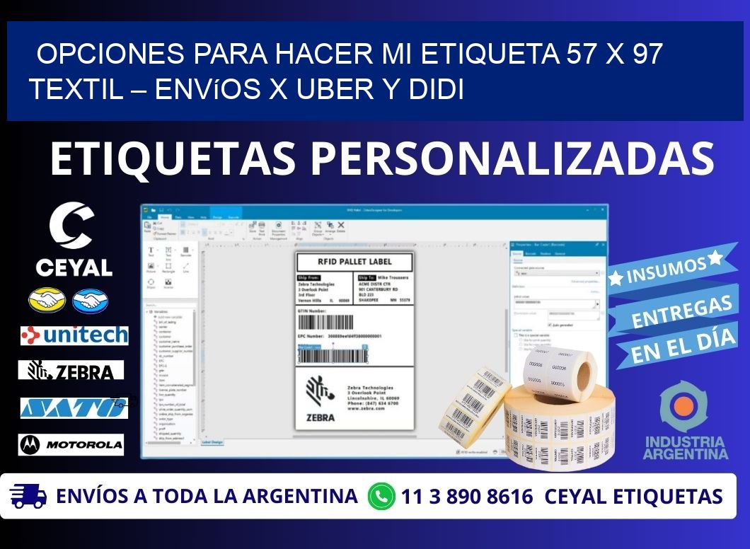 Opciones para hacer mi Etiqueta 57 x 97 textil – Envíos x Uber y DiDi