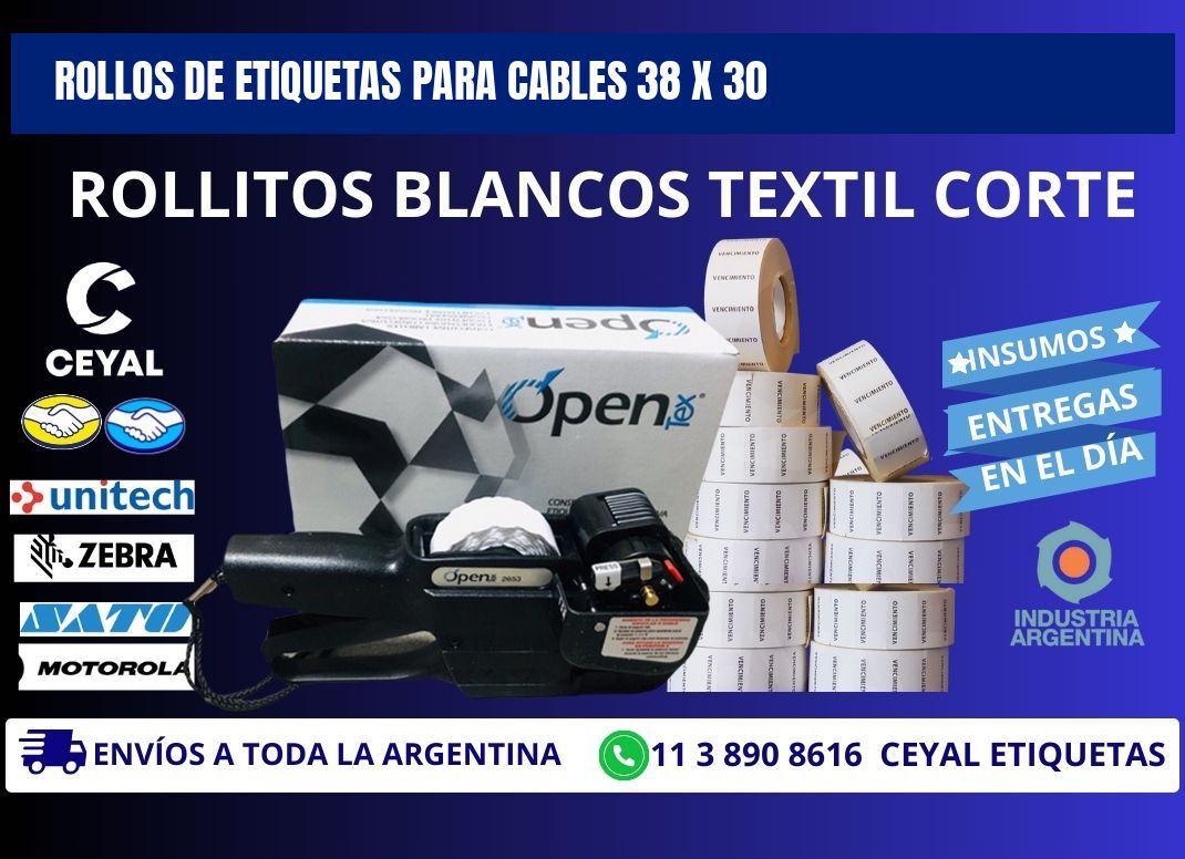 ROLLOS DE ETIQUETAS PARA CABLES 38 x 30