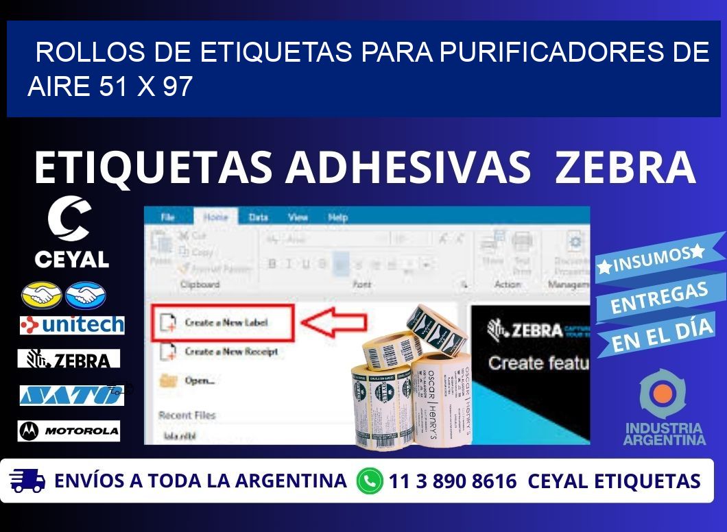 ROLLOS DE ETIQUETAS PARA PURIFICADORES DE AIRE 51 x 97