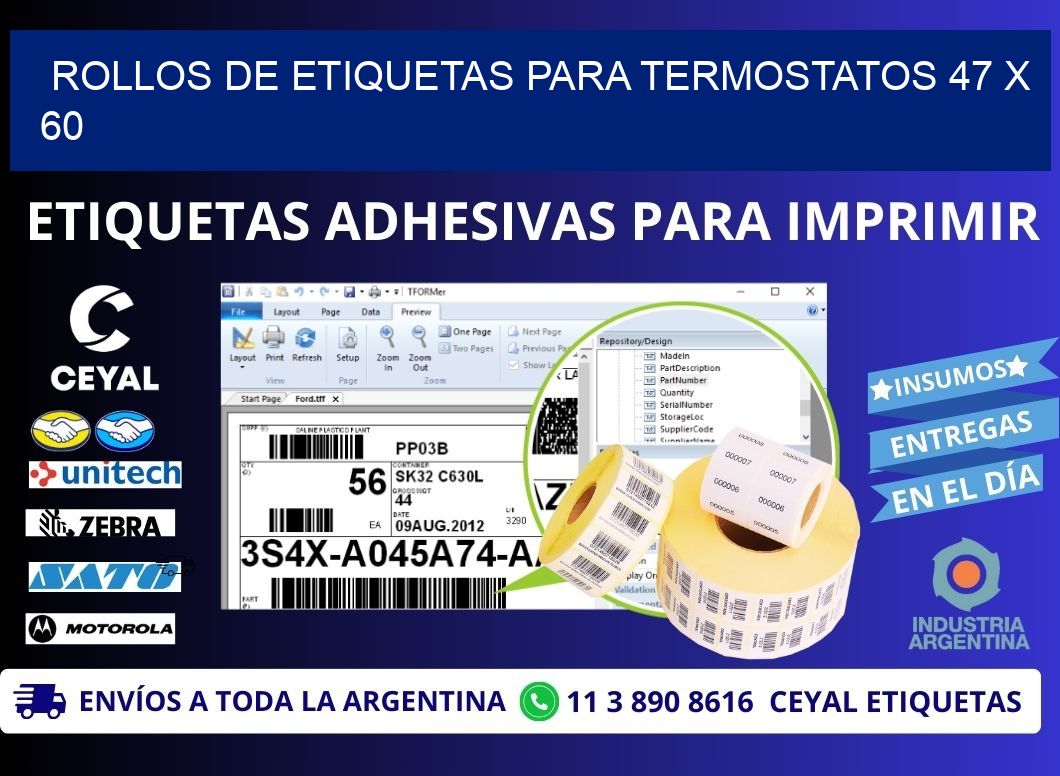 ROLLOS DE ETIQUETAS PARA TERMOSTATOS 47 x 60