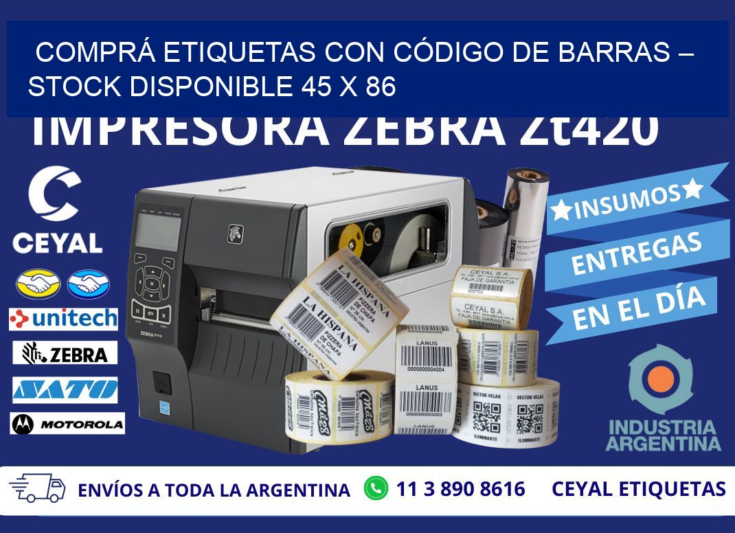 COMPRÁ ETIQUETAS CON CÓDIGO DE BARRAS – STOCK DISPONIBLE 45 x 86