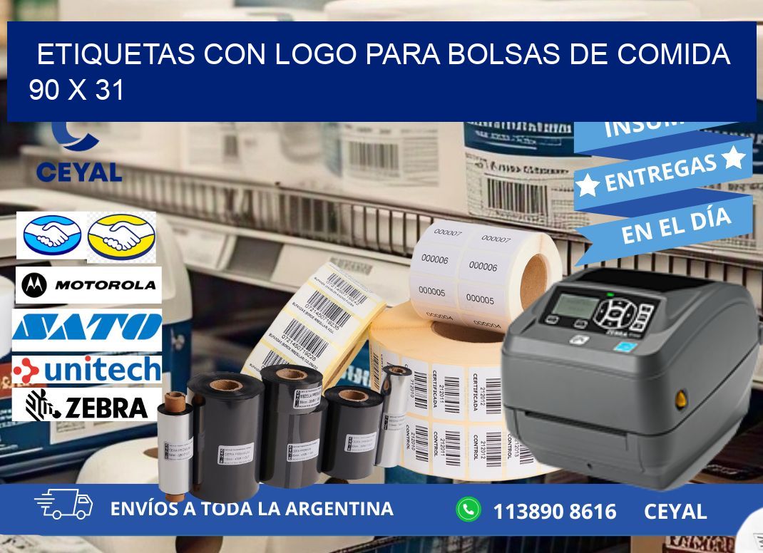 ETIQUETAS CON LOGO PARA BOLSAS DE COMIDA  90 x 31