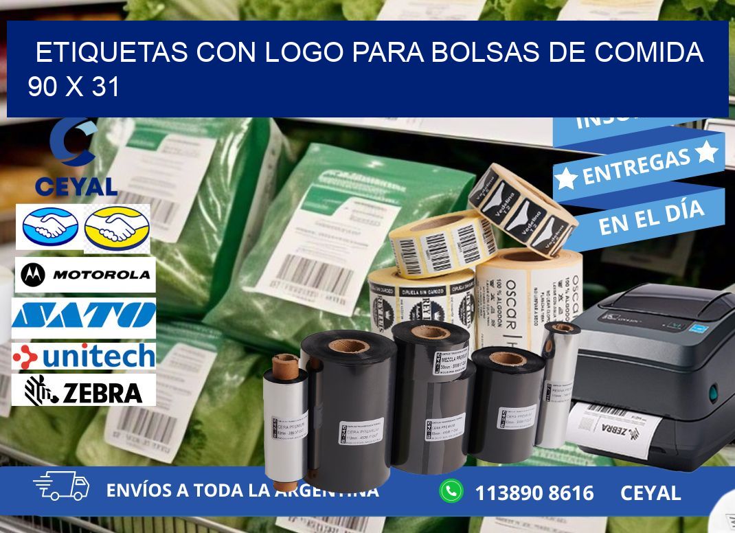 ETIQUETAS CON LOGO PARA BOLSAS DE COMIDA  90 x 31