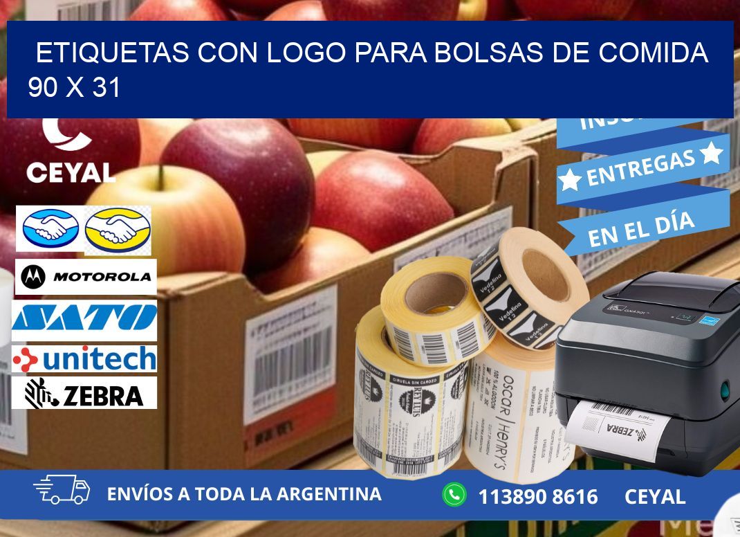 ETIQUETAS CON LOGO PARA BOLSAS DE COMIDA  90 x 31