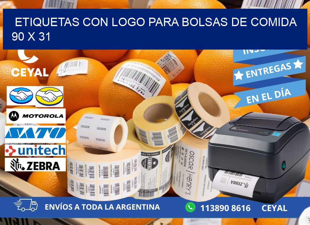 ETIQUETAS CON LOGO PARA BOLSAS DE COMIDA  90 x 31