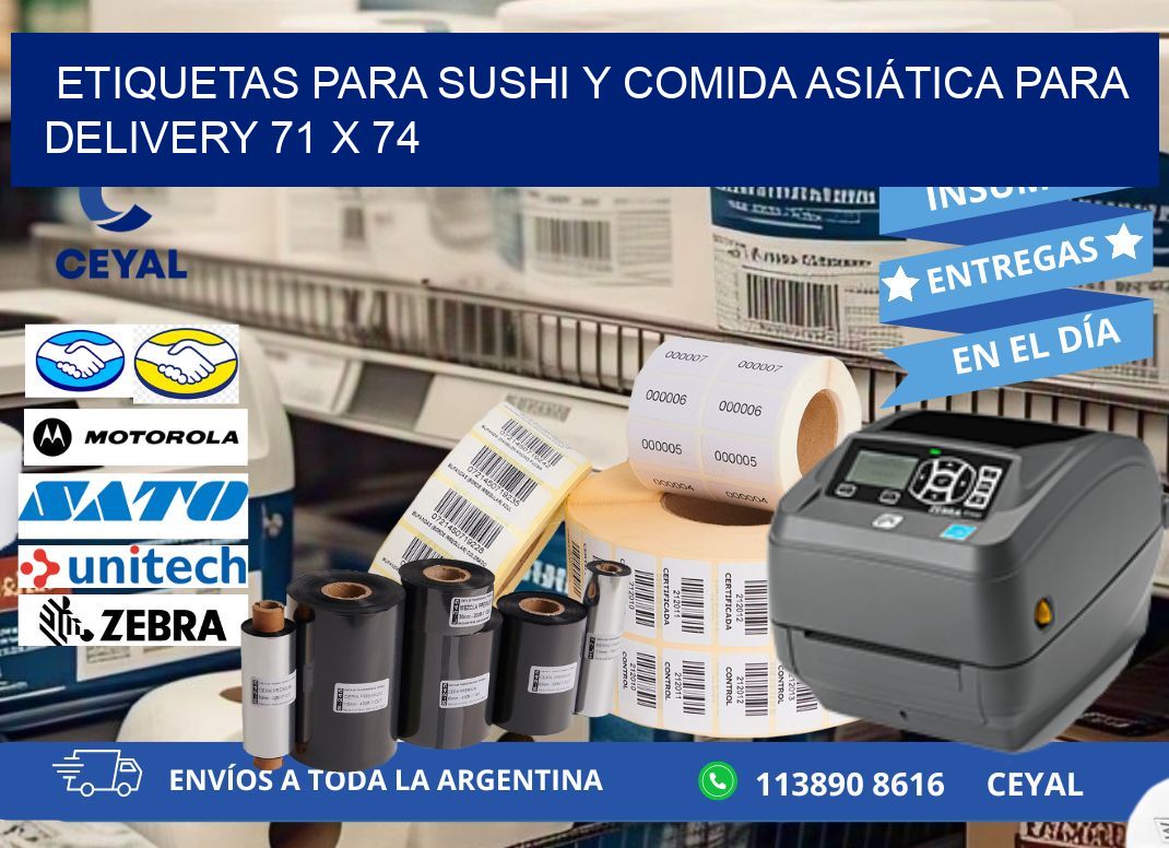 ETIQUETAS PARA SUSHI Y COMIDA ASIÁTICA PARA DELIVERY 71 x 74