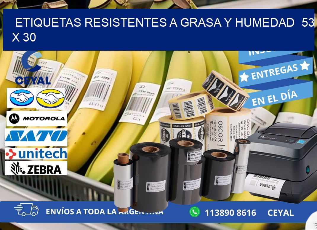 ETIQUETAS RESISTENTES A GRASA Y HUMEDAD  53 x 30