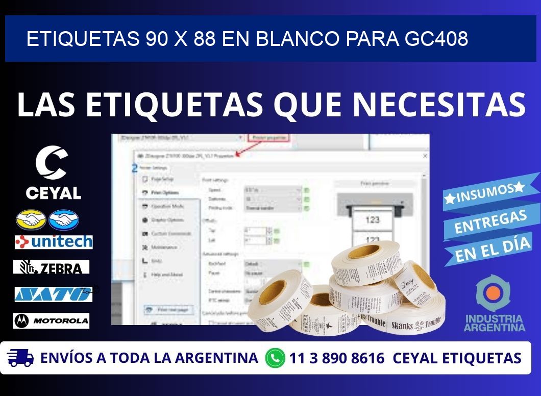 Etiquetas 90 x 88 en blanco para gc408