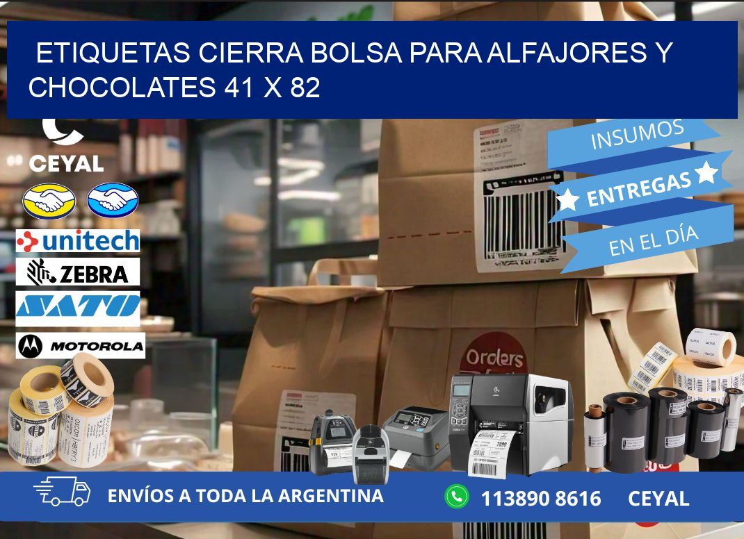 Etiquetas cierra bolsa para alfajores y chocolates 41 x 82