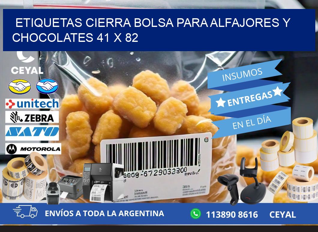 Etiquetas cierra bolsa para alfajores y chocolates 41 x 82