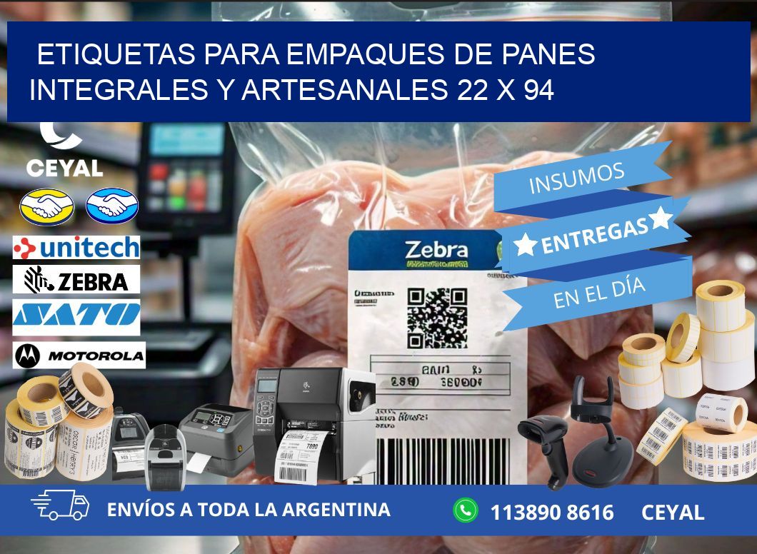 Etiquetas para empaques de panes integrales y artesanales 22 x 94