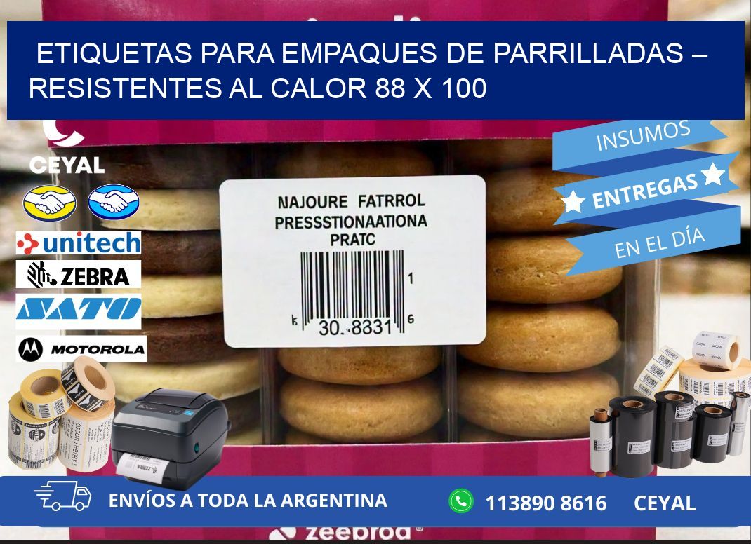 Etiquetas para empaques de parrilladas – Resistentes al calor 88 x 100