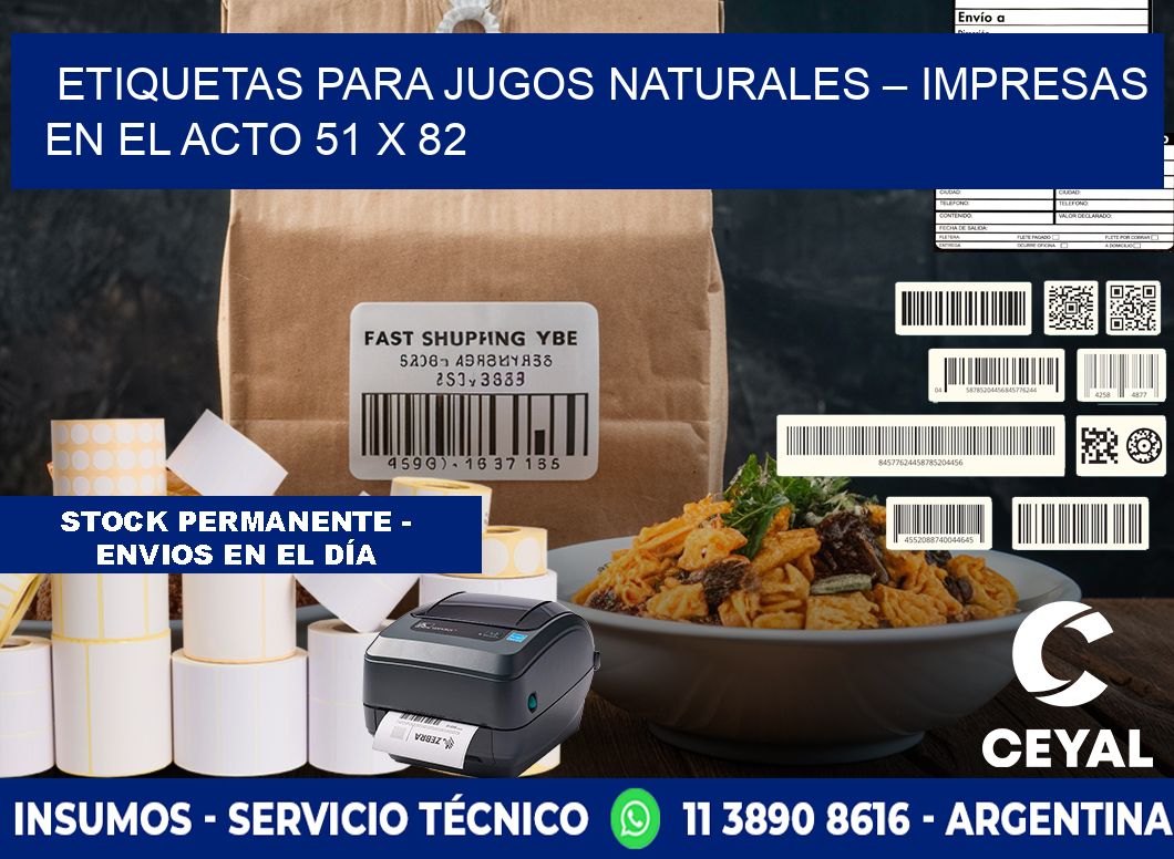 Etiquetas para jugos naturales – Impresas en el acto 51 x 82