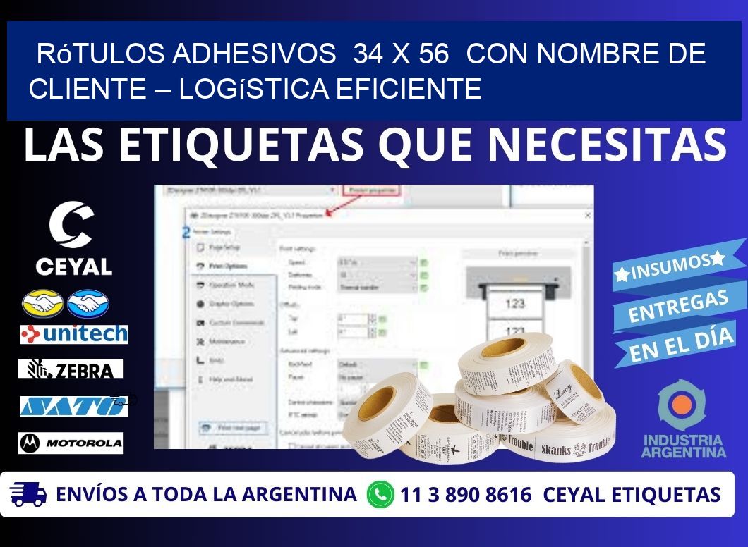 Rótulos Adhesivos  34 x 56  con Nombre de Cliente – Logística Eficiente