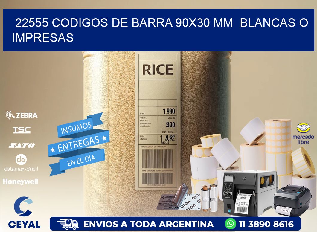 22555 CODIGOS DE BARRA 90x30 mm  BLANCAS O IMPRESAS