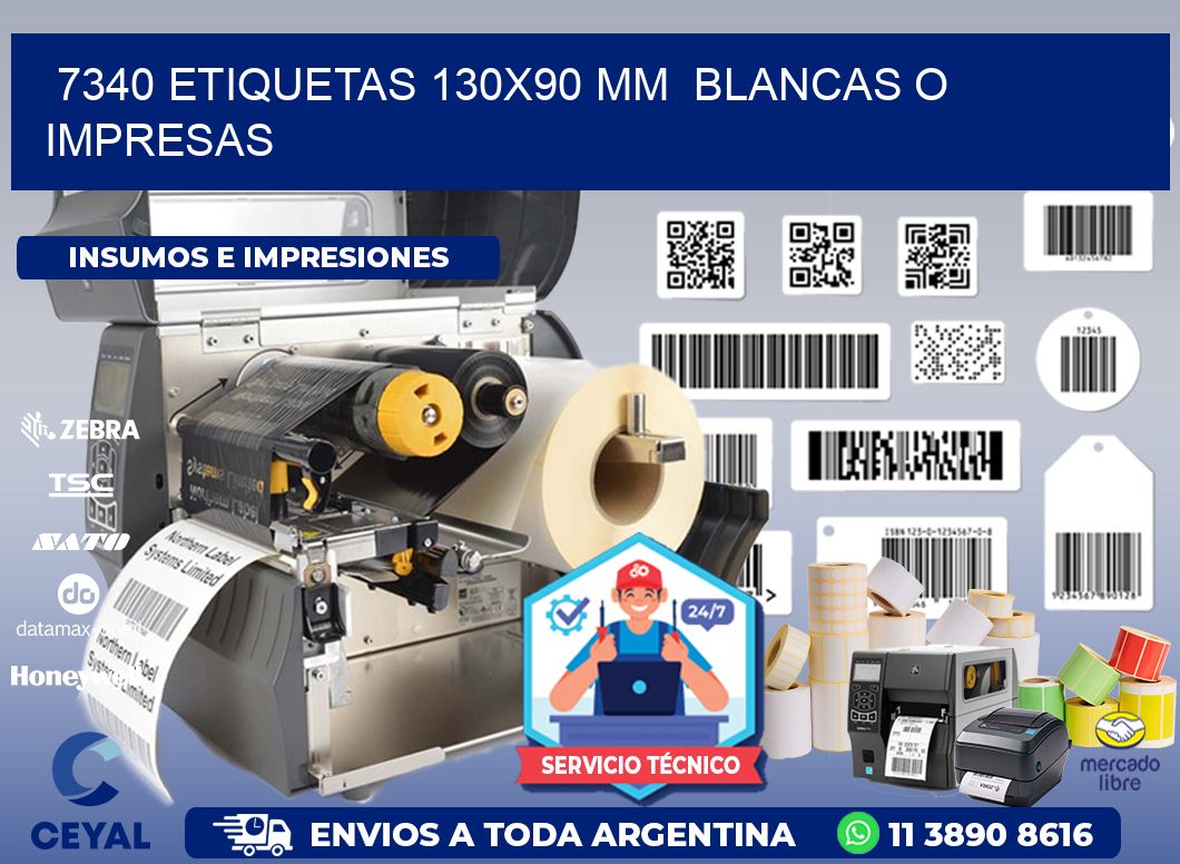 7340 ETIQUETAS 130x90 mm  BLANCAS O IMPRESAS