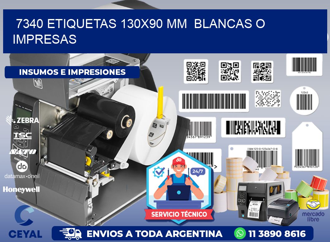 7340 ETIQUETAS 130x90 mm  BLANCAS O IMPRESAS