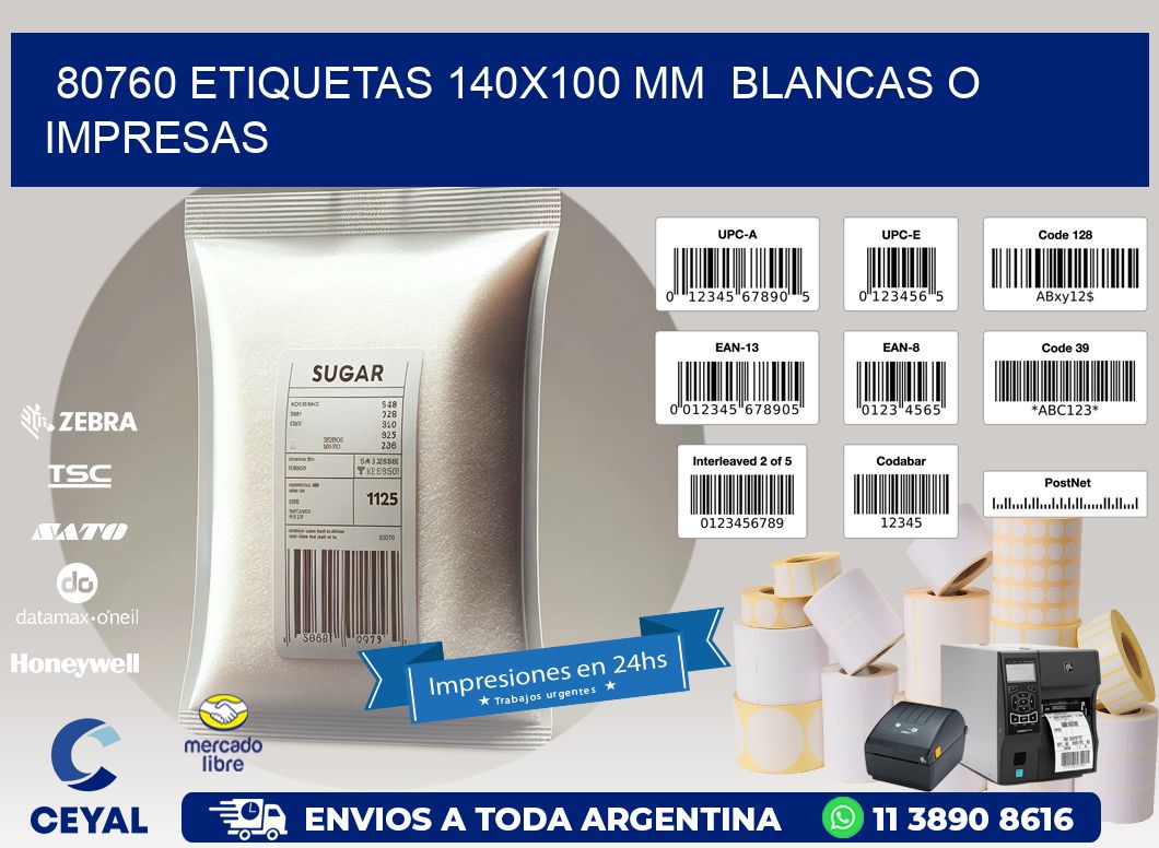 80760 ETIQUETAS 140x100 mm  BLANCAS O IMPRESAS